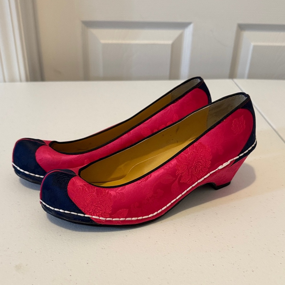 Elegant Pink and Blue Women's Wedge Shoes